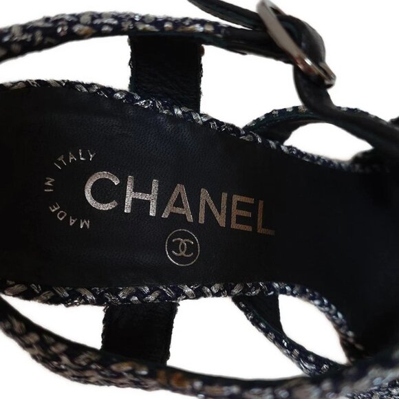 CHANEL - Black Silver Tweeds Leather Women's Sandals 645-081625 - Picture 5 of 6